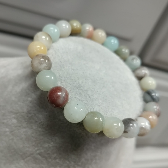 8mm Amazonite Beaded Stretch Bracelet Natural Amazonite Gemstone 8mm Bead - Picture 3 of 7